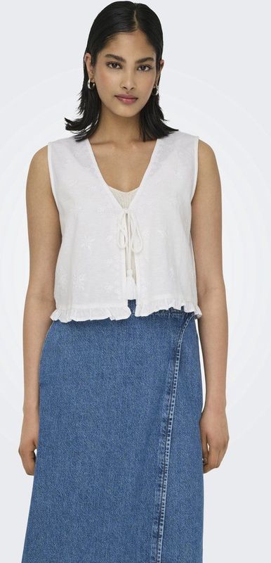 Only - Casual Gilet - Wit - Viscose Katoen Linnen