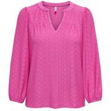 Fuchsia T-shirt - Ronde Hals - 3/4-Mouwen - Regular Fit - Polyester/Elastaan