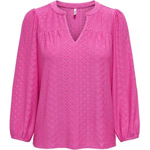 Fuchsia T-shirt - Ronde Hals - 3/4-Mouwen - Regular Fit - Polyester/Elastaan