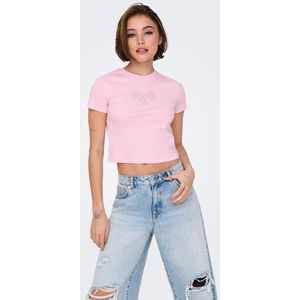 T-shirt - Cropped - Zwart - Katoen - Regular Fit - Strik Detail