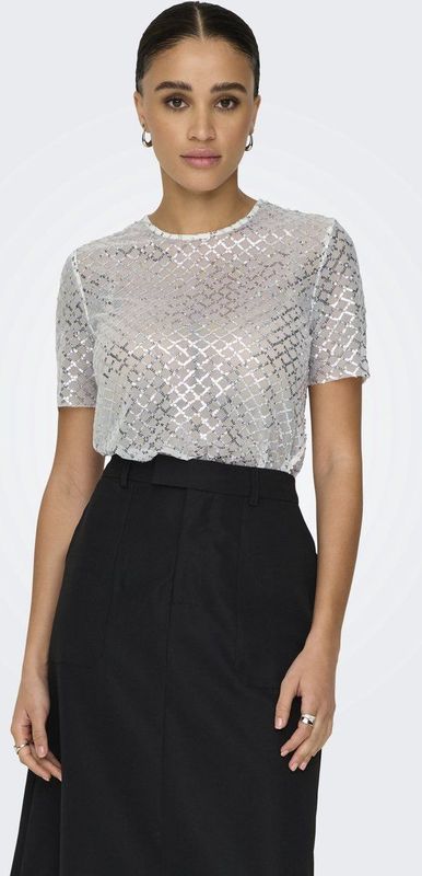 Onlbead - Top - Glitterprint - Cropped - Korte Mouwen - Regular Fit