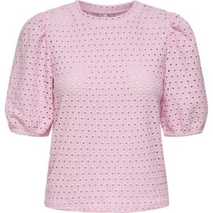 T-shirt - Broderie Anglaise - O-hals - Korte Mouwen - Regular Fit
