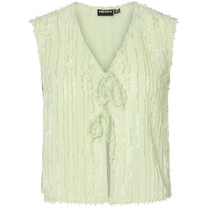 PIECES - PCTOBINE - Dames Top - Limegroen - Mouwloos - V-hals