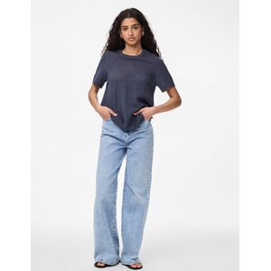 Pcscout - Gebreide Top - Ronde Hals - Korte Mouwen - Geribde Manchetten