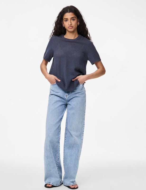 Pcscout - Gebreide Top - Ronde Hals - Korte Mouwen - Geribde Manchetten