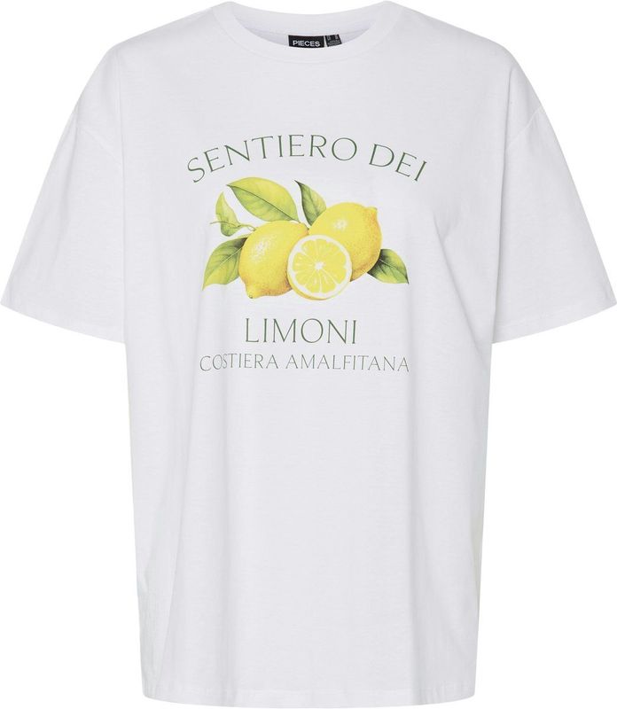 Pieces - Pcthea Ss Printed T-shirt - Wit - Dames T-shirt