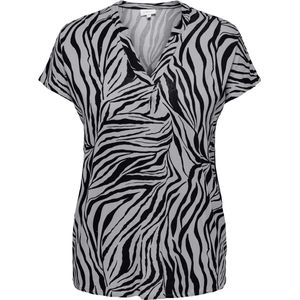 ONLY CARMAKOMA Carfyrla Life Top - Alloy Zebra - V-Hals - Korte Mouwen - Regular Fit