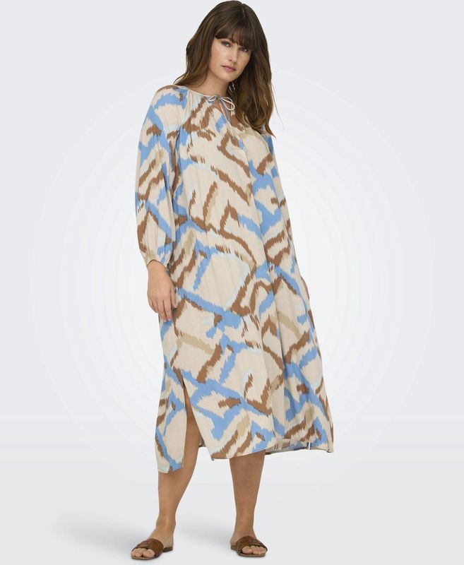 ONLY CARMAKOMA - Midi-jurk - V-Hals - 3/4 Mouwen - Regular Fit