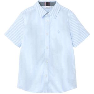 Oxford - Blouse - Blauw/Wit - Geweven Stof - Geborduurd Detail