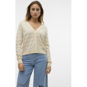 Gebreid Vest - VMHAPPYSHINE - Gestreept - V-hals - Lange Mouw