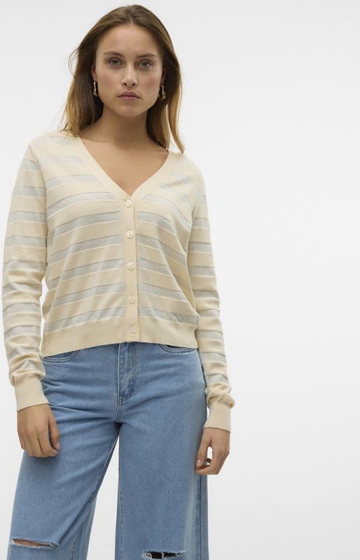 Gebreid Vest - VMHAPPYSHINE - Gestreept - V-hals - Lange Mouw - Normale Pasvorm