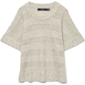 VERO MODA VMLEILANI STRIPE SS O-NECK PULLOVER Dames Trui - Birch W. Silver Sequince