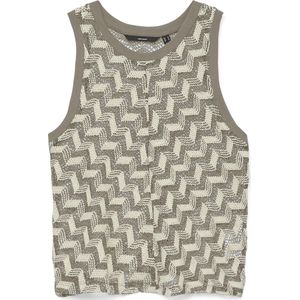 VERO MODA - VMTIKKA - Gebreide Top - Donkerbeige / Wit
