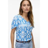 Vero Moda - Blouse - Lichtblauw - V-hals - Korte Mouwen