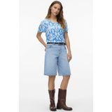 Vero Moda - Blouse - Lichtblauw - V-hals - Korte Mouwen