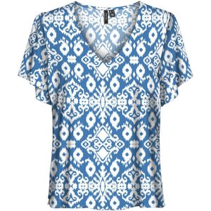 Vero Moda - Blouse - Lichtblauw - V-hals - Korte Mouwen