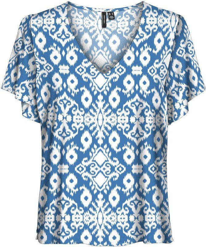 Vero Moda - Blouse - Lichtblauw - V-hals - Korte Mouwen