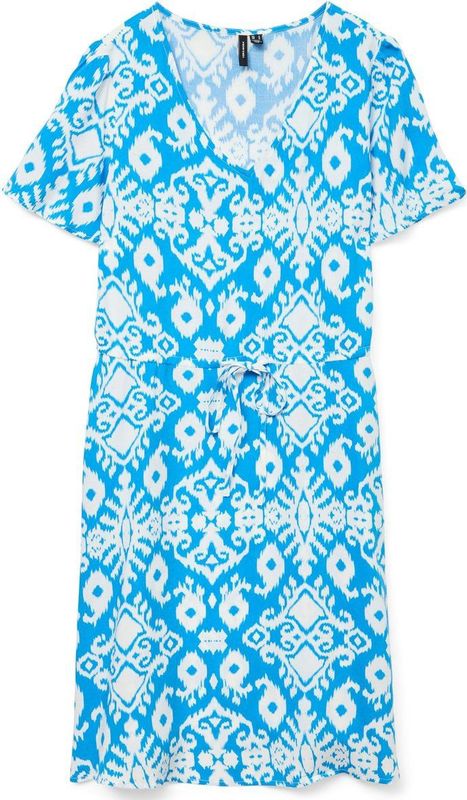 VERO MODA - Gedrukte Jurk - Lichtblauw - V-hals - Korte Mouwen