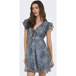 ONLY - ONLASTA - Jurk - Blauw - Zwart - Wit - Korte Lengte - V-hals