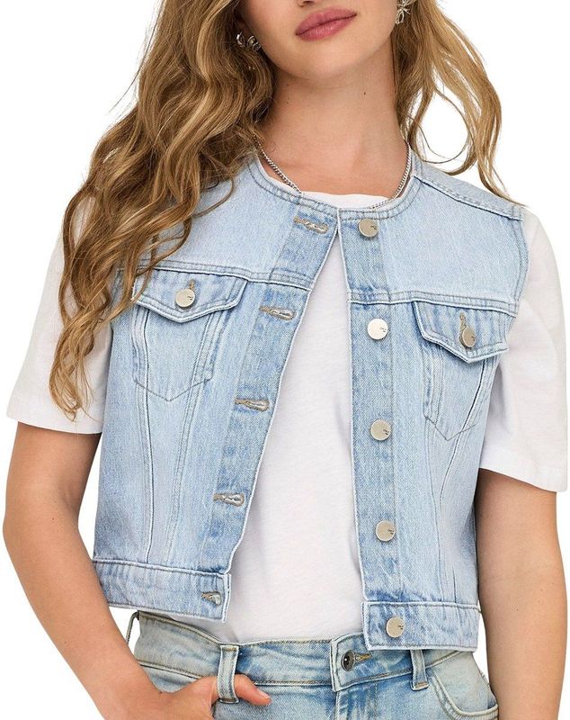 Only - Denim Gilet - Light Blue - 100% Katoen