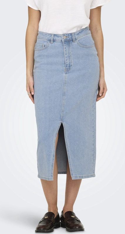 Spijkerrok - Denim - Blauw - Mid Waist - Split Voorzijde