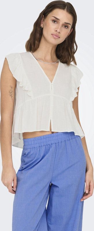 ONLY - ONLRian Flonce - Blouse - Wolwit - Viscose, Gevoerde Zoom, Kwartmouw
