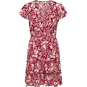 Jurk - V-Hals - Korte Mouwen - Ruches - Regular Fit