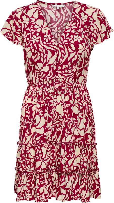 Jurk - V-Hals - Korte Mouwen - Ruches - Regular Fit