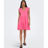 Onlmay - Korte Jurk - Mini-lengte - Zwart - O-hals - Korte Mouwen - Ruches