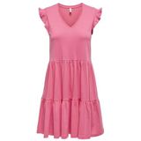 Onlmay - Korte Jurk - Mini-lengte - Zwart - O-hals - Korte Mouwen - Ruches