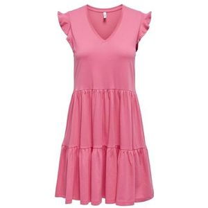 Onlmay - Korte Jurk - Mini-lengte - Zwart - O-hals - Korte Mouwen - Ruches