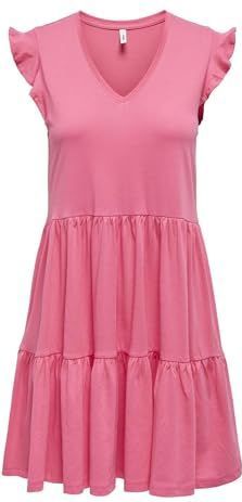 Onlmay - Korte Jurk - Mini-lengte - Zwart - O-hals - Korte Mouwen - Ruches