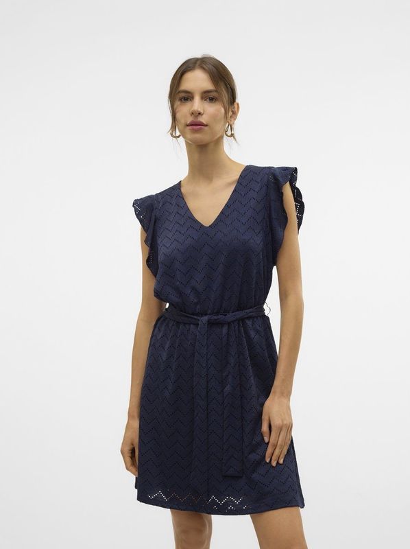 VERO MODA - VMTHAS SL SHORT V-NECK DRESS - Dames - Mini Jurk - Zwart - Polyester