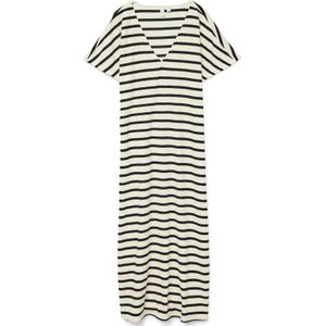 Vero Moda - Vmemeli V-neck 7/8 Dre - Jurk - Wit Met Zwarte Strepen