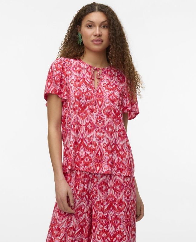 Vero Moda - Vmdalga S/S V-Neck Top - Blouse - Roze - Katoen