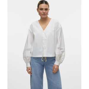 Blouse - V-Hals - Lange Mouwen - Ballonmouwen - Kanten Detail - Loose Fit