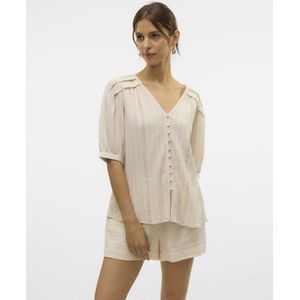 Blouse - Beige - 47% Viscose - 36% Katoen - 16% Linnen - Regular Fit