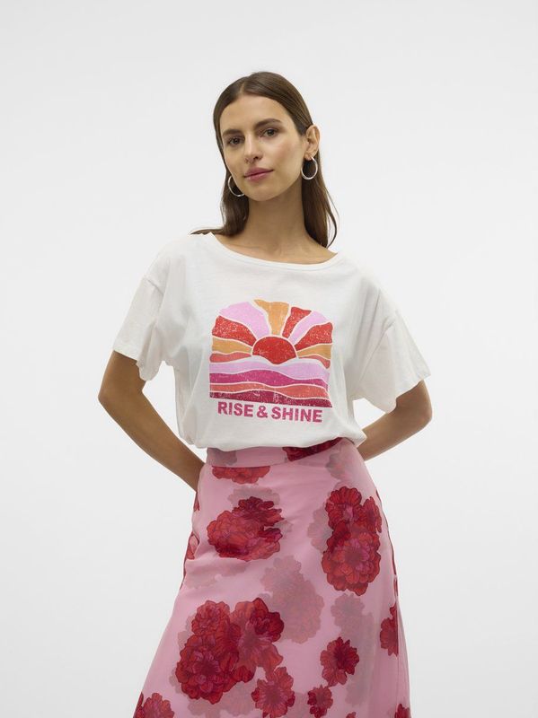 Vero Moda - Vmdina Boat Neck Top - T-shirt - Snow White/Rise And Shine - Dames