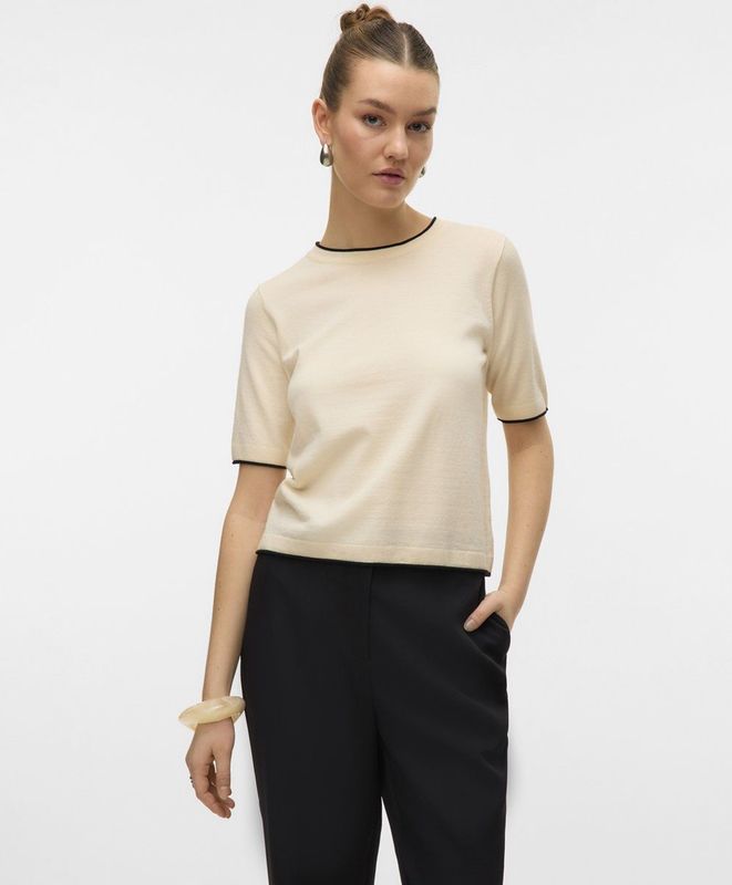 Gebreide Pullover - O-hals - Korte Mouwen - Regular Fit