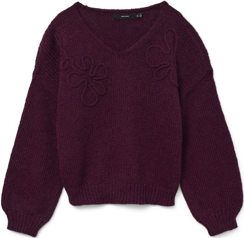 Vero Moda - Vmlollipop Ls V-neck Pullover - Wijnrood - Dames