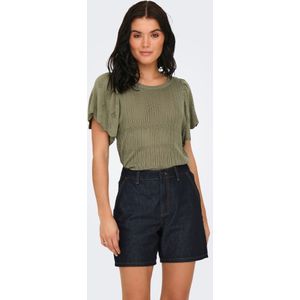 JDY - Gebreide Pullover - Zwart - Katoen - Ruches