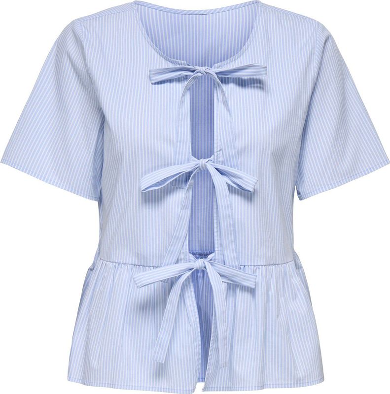 JDY - Peplum Top - Korte Mouwen - Overhemdkraag - Loose Fit - Strik Detail