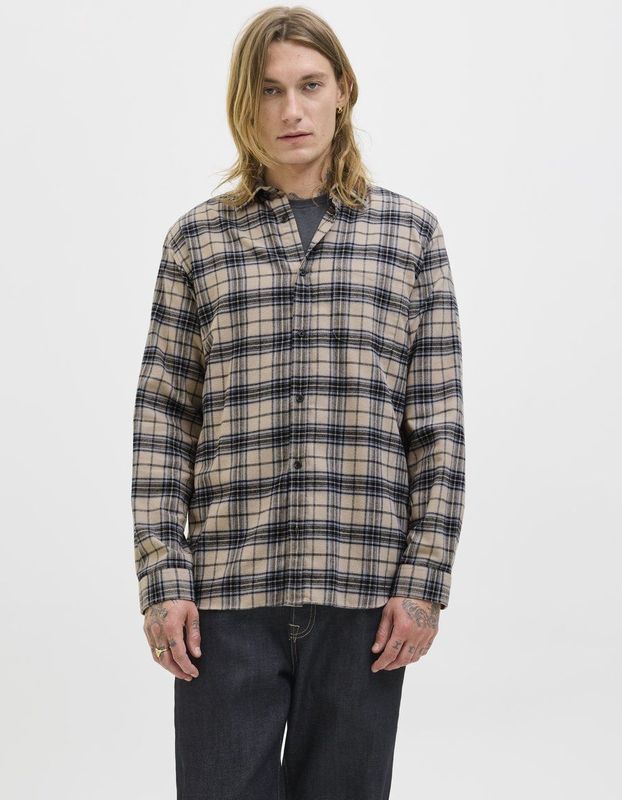 JACK & JONES - JJJames - Overhemd - Beige / Grijs / Zwart - Flanel - Lange Mouw