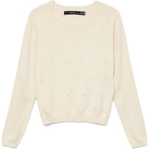 Gebreide Pullover - O-hals - Korte Mouwen - Parel Versiering - Regular Fit