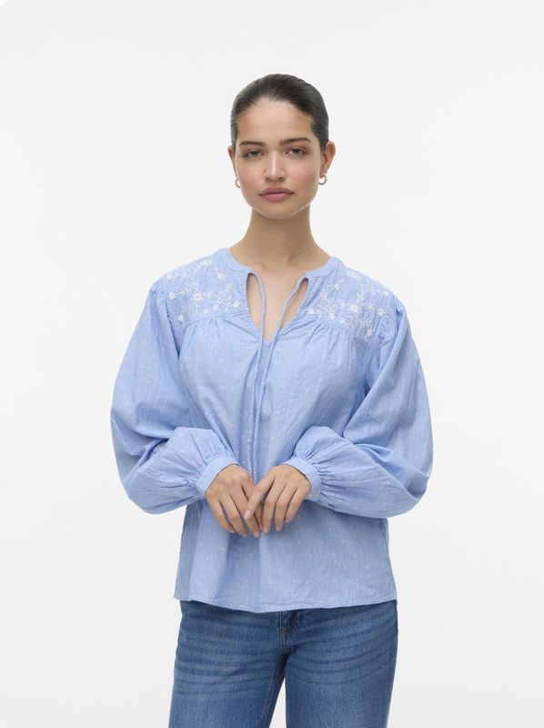 Vero Moda - Vmnika Ls Top Wvn Ga Noos - Blouse - Cashmere Blue - Dames