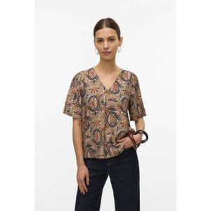 VERO MODA - VMFLORENCE - Top - Bruin - Korte Mouwen - V-hals