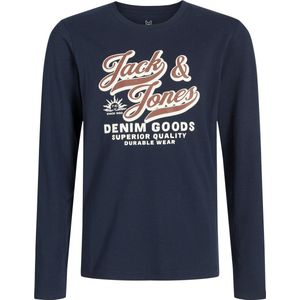 JACK&JONES - JJELOGO TEE LS O-NEC - T-shirt - Navy - Jersey - Lange Mouwen