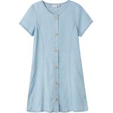 Jurk - Denim - Knoopsluiting - V-hals - Korte Mouwen - Stiksel Detail