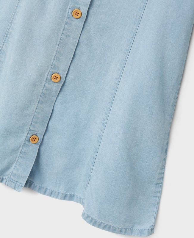 Jurk - Denim - Knoopsluiting - V-hals - Korte Mouwen - Stiksel Detail