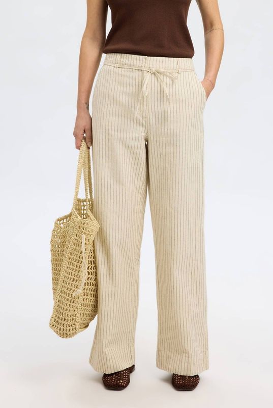 SELECTED FEMME - SLFJOHANNE - Damesbroek - Beige - Wide Leg High Waist